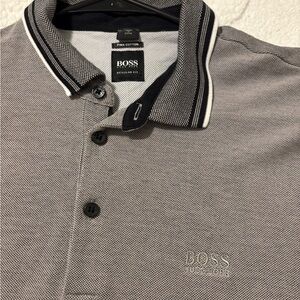 Hugo Boss Men's Black and Gray Polo Shirt - Dot Print